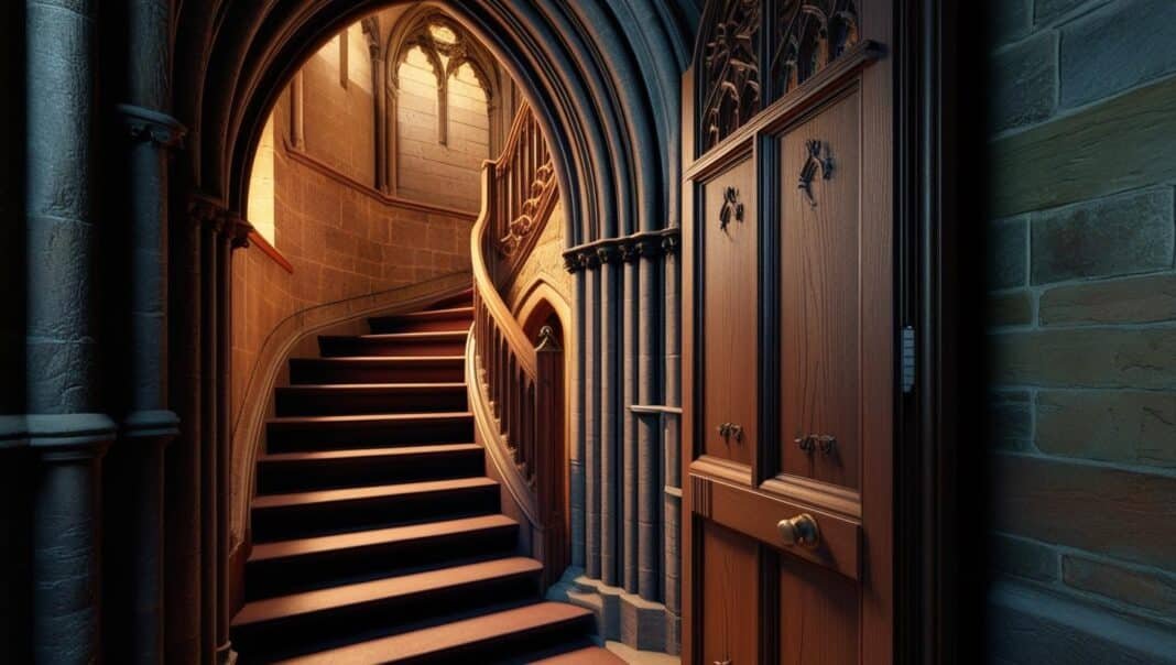 Hidden staircase in church